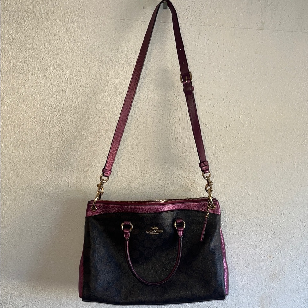 Coach Black and Metallic Purple Shoulder Bag